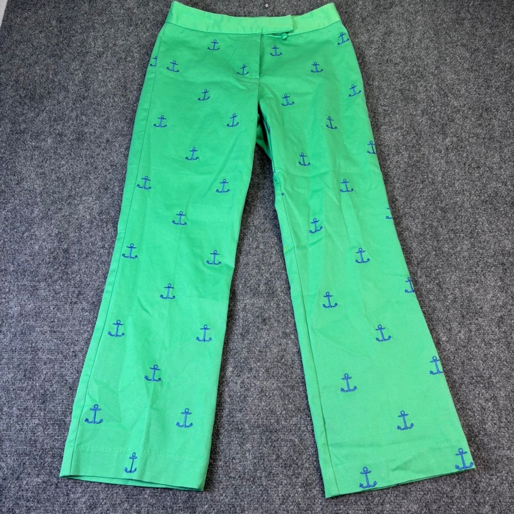 Lilly Pulitzer Green Anchor Embroidered Pants Womens 2P Petite Nautical Preppy
